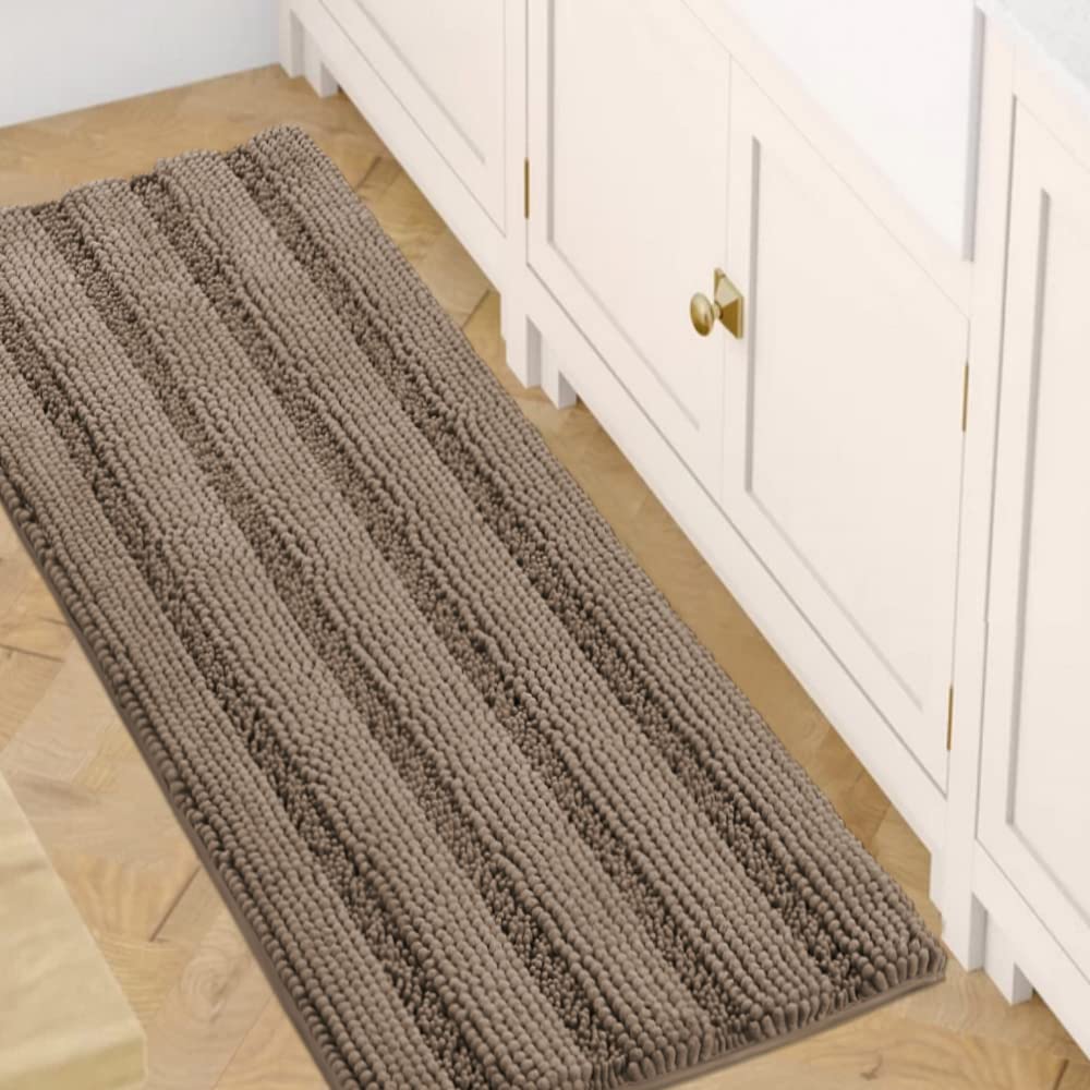 H.VERSAILTEX Bath Rugs for Bathroom Non Slip Bath Mats Extra Thick Chenille Striped Rug 20" x 32" Absorbent Non Skid Fluffy Soft Shaggy Washable Dry Fast Plush Mat for Indoor, Bath Room, Tub - Sage