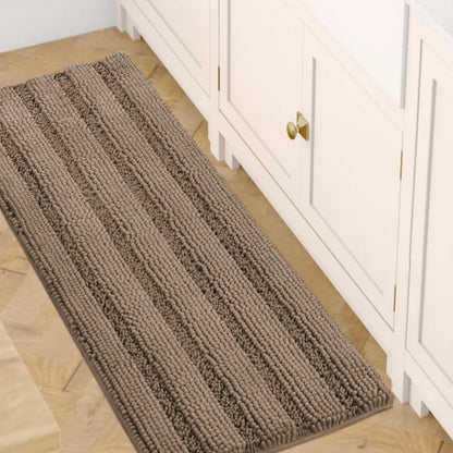 H.VERSAILTEX Sage Bathroom Rugs, Bath Mat Set of 2 Extra Thick Chenille Striped Pattern Shaggy Bath Rugs for Bath Room, Non Skid Bath Mats for Bathroom Floor (32 x 20 Plus 24 x 17 - Inches)
