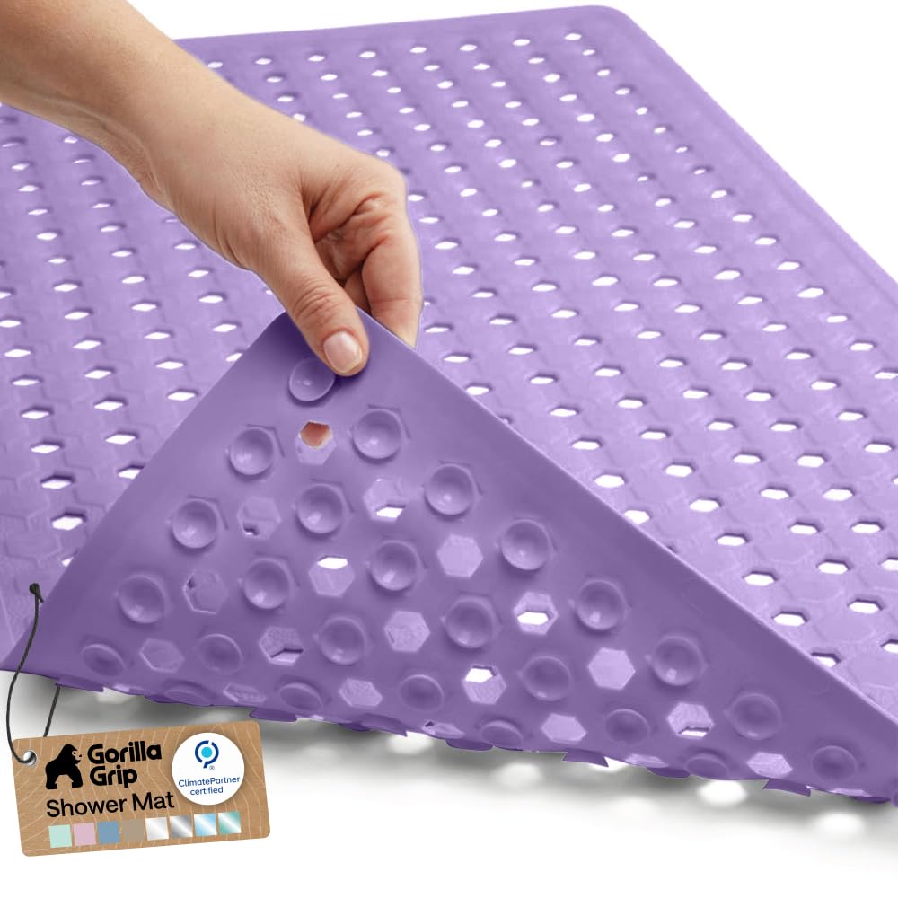 GORILLA GRIP Bath Tub Shower Mat, Bathtub Floor Liner, 35x16 Gray Opaque