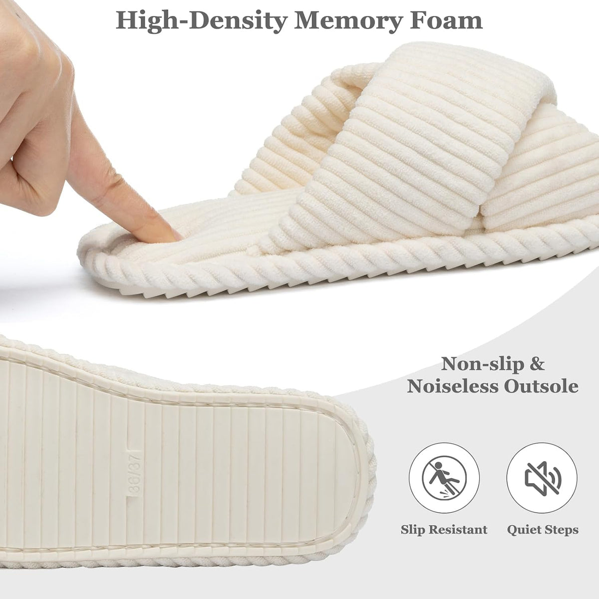 GOEWY Slippers for Women with Memory Foam Open toe House Bedroom Shoes