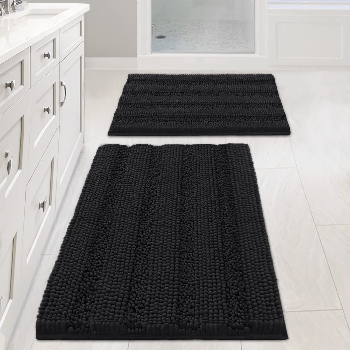 H.VERSAILTEX Bath Rugs for Bathroom Non Slip Bath Mats Extra Thick Chenille Striped Rug 20" x 32" Absorbent Non Skid Fluffy Soft Shaggy Washable Dry Fast Plush Mat for Indoor, Bath Room, Tub - Sage