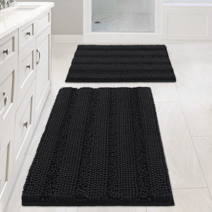 H.VERSAILTEX Bath Rugs for Bathroom Non Slip Bath Mats Extra Thick Chenille Striped Rug 20" x 32" Absorbent Non Skid Fluffy Soft Shaggy Washable Dry Fast Plush Mat for Indoor, Bath Room, Tub - Sage