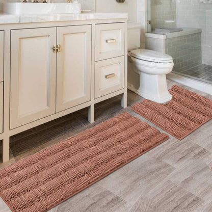 H.VERSAILTEX Bath Rugs for Bathroom Non Slip Bath Mats Extra Thick Chenille Striped Rug 20" x 32" Absorbent Non Skid Fluffy Soft Shaggy Washable Dry Fast Plush Mat for Indoor, Bath Room, Tub - Sage