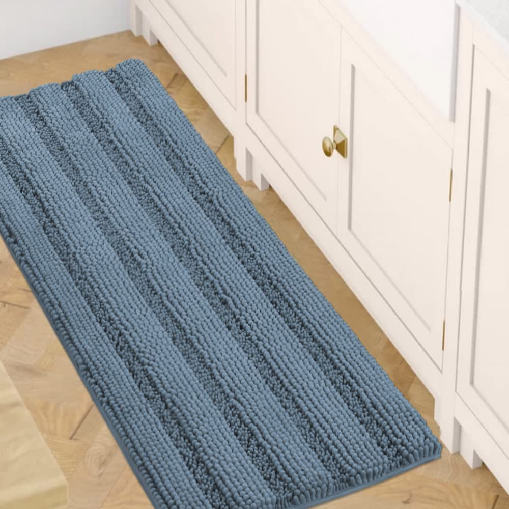 H.VERSAILTEX Bath Rugs for Bathroom Non Slip Bath Mats Extra Thick Chenille Striped Rug 20" x 32" Absorbent Non Skid Fluffy Soft Shaggy Washable Dry Fast Plush Mat for Indoor, Bath Room, Tub - Sage