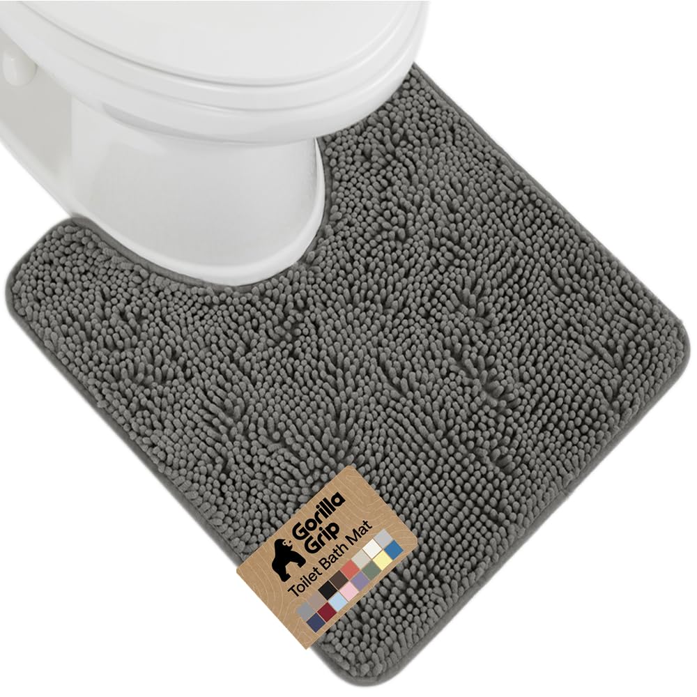 GORILLA GRIP Bath Rug Mat for Bathroom, Absorbent Chenille, 24x17 Gray