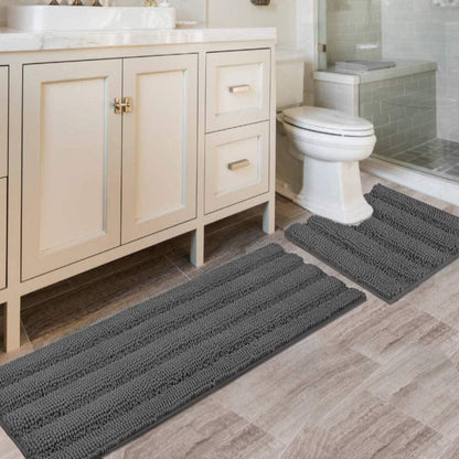 H.VERSAILTEX Bath Rugs for Bathroom Non Slip Bath Mats Extra Thick Chenille Striped Rug 20" x 32" Absorbent Non Skid Fluffy Soft Shaggy Washable Dry Fast Plush Mat for Indoor, Bath Room, Tub - Sage