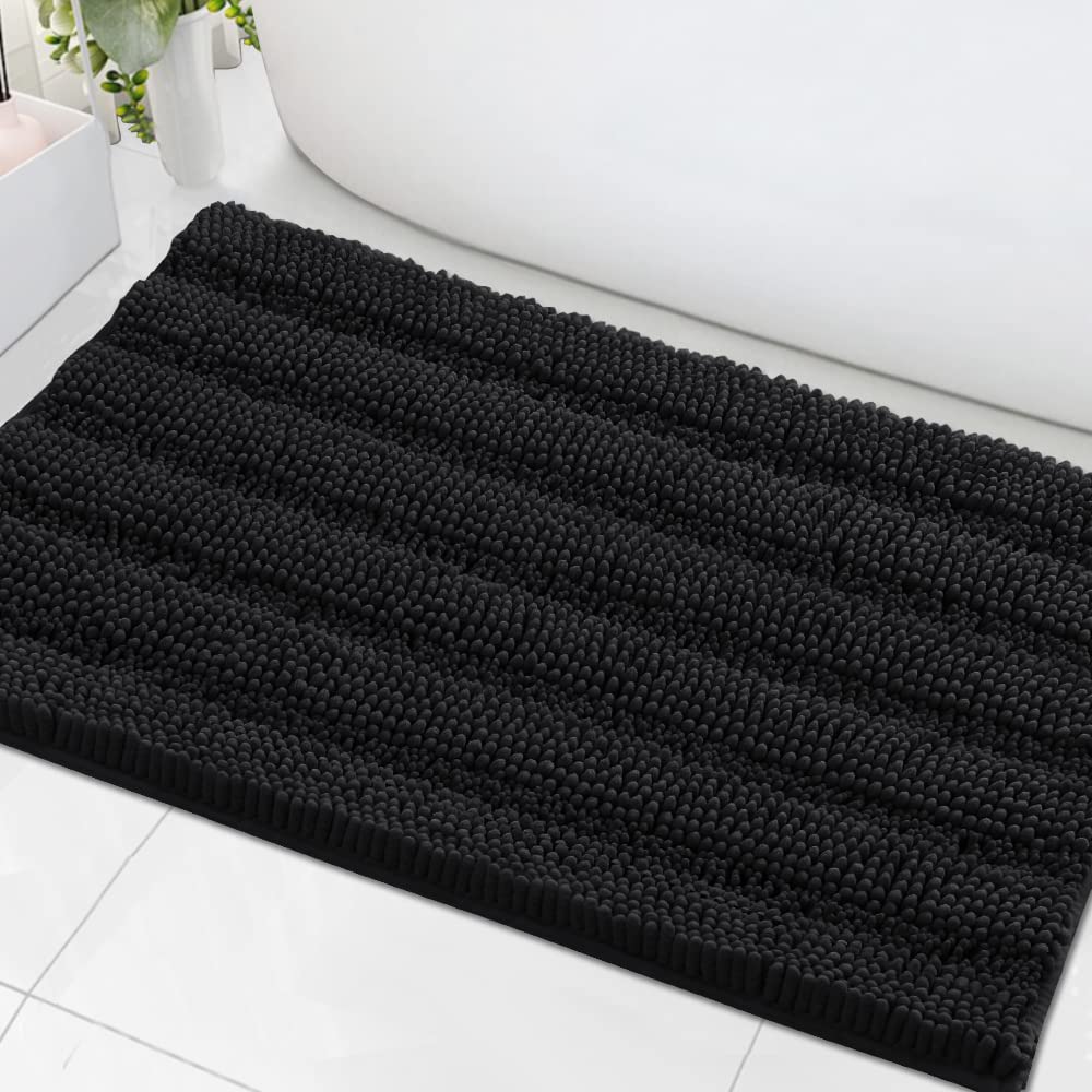 H.VERSAILTEX Bath Rugs for Bathroom Non Slip Bath Mats Extra Thick Chenille Striped Rug 20" x 32" Absorbent Non Skid Fluffy Soft Shaggy Washable Dry Fast Plush Mat for Indoor, Bath Room, Tub - Sage