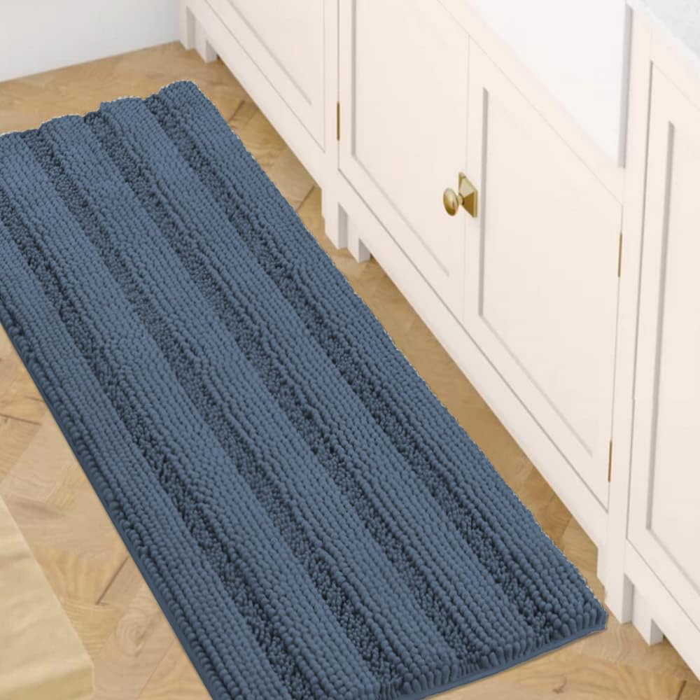 H.VERSAILTEX Bath Rugs for Bathroom Non Slip Bath Mats Extra Thick Chenille Striped Rug 20" x 32" Absorbent Non Skid Fluffy Soft Shaggy Washable Dry Fast Plush Mat for Indoor, Bath Room, Tub - Sage