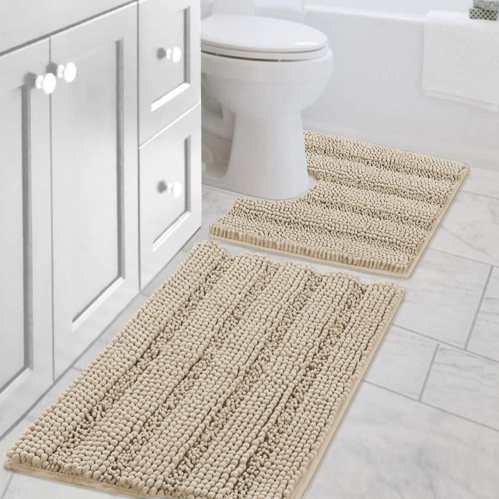 H.VERSAILTEX Bath Rugs for Bathroom Non Slip Bath Mats Extra Thick Chenille Striped Rug 20" x 32" Absorbent Non Skid Fluffy Soft Shaggy Washable Dry Fast Plush Mat for Indoor, Bath Room, Tub - Sage