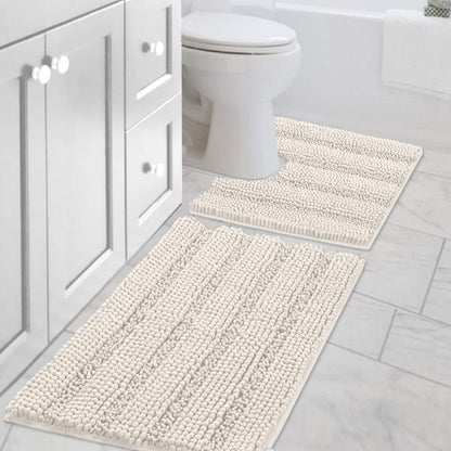 H.VERSAILTEX Bath Rugs for Bathroom Non Slip Bath Mats Extra Thick Chenille Striped Rug 20" x 32" Absorbent Non Skid Fluffy Soft Shaggy Washable Dry Fast Plush Mat for Indoor, Bath Room, Tub - Sage