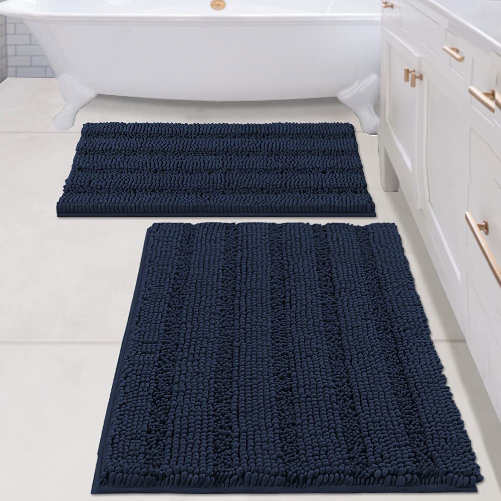 H.VERSAILTEX Bath Rugs for Bathroom Non Slip Bath Mats Extra Thick Chenille Striped Rug 20" x 32" Absorbent Non Skid Fluffy Soft Shaggy Washable Dry Fast Plush Mat for Indoor, Bath Room, Tub - Sage