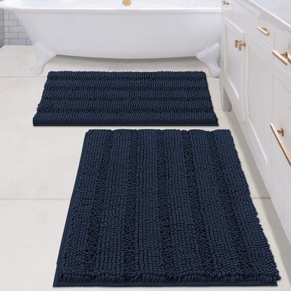 H.VERSAILTEX Bath Rugs for Bathroom Non Slip Bath Mats Extra Thick Chenille Striped Rug 20" x 32" Absorbent Non Skid Fluffy Soft Shaggy Washable Dry Fast Plush Mat for Indoor, Bath Room, Tub - Sage
