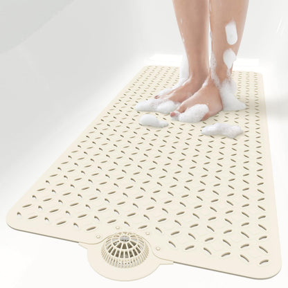 OTHWAY Bath Mat for Tub Non Slip: 39" X 17" Long Bathtub Mat with Hair Catcher│Big Drain Holes Shower Mats for Inside Shower│Machine Washable (Grey)
