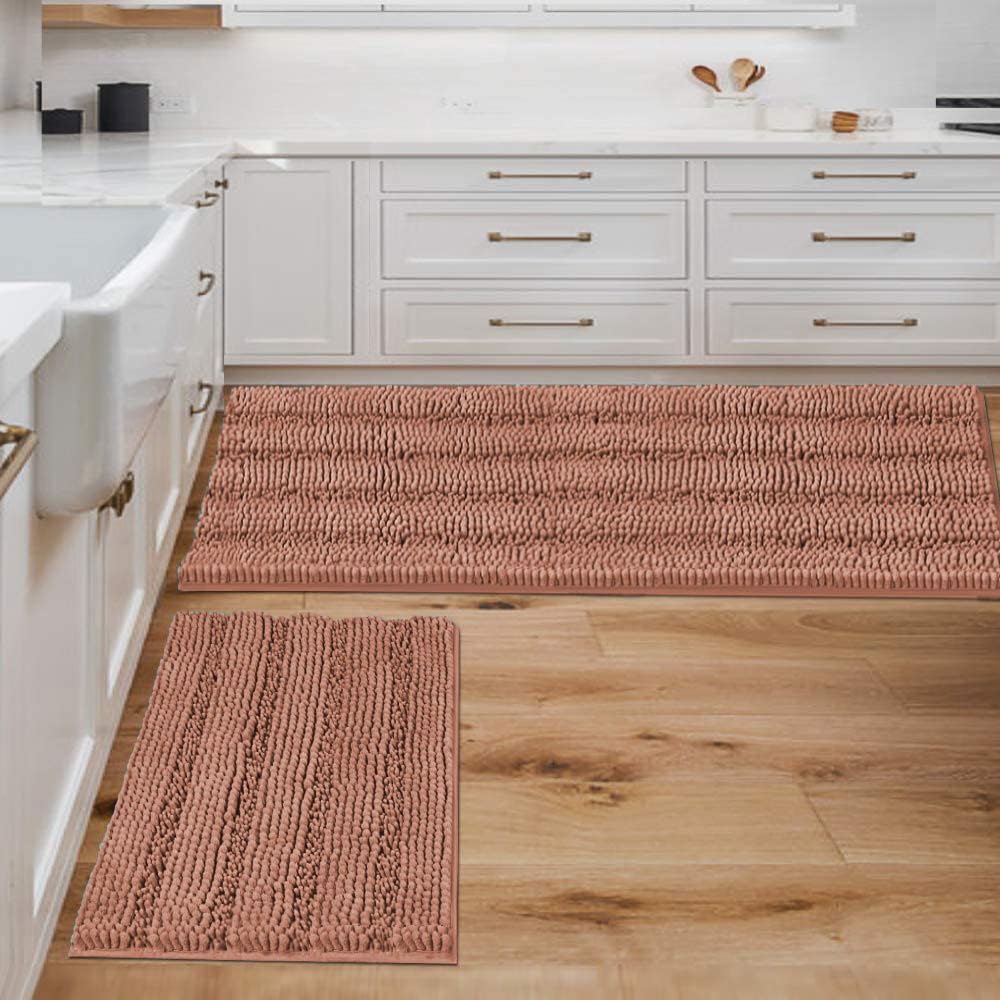 H.VERSAILTEX Bath Rugs for Bathroom Non Slip Bath Mats Extra Thick Chenille Striped Rug 20" x 32" Absorbent Non Skid Fluffy Soft Shaggy Washable Dry Fast Plush Mat for Indoor, Bath Room, Tub - Sage