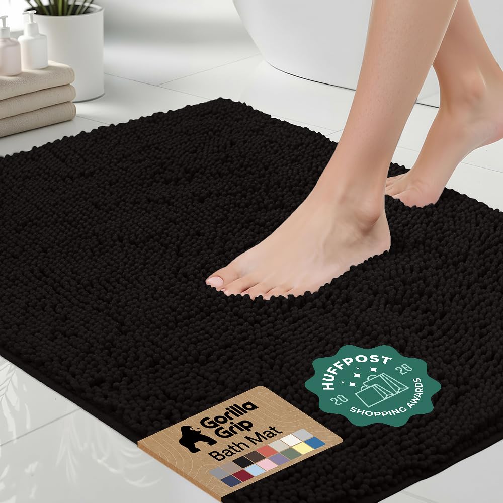 GORILLA GRIP Bath Rug Mat for Bathroom, Absorbent Chenille, 24x17 White