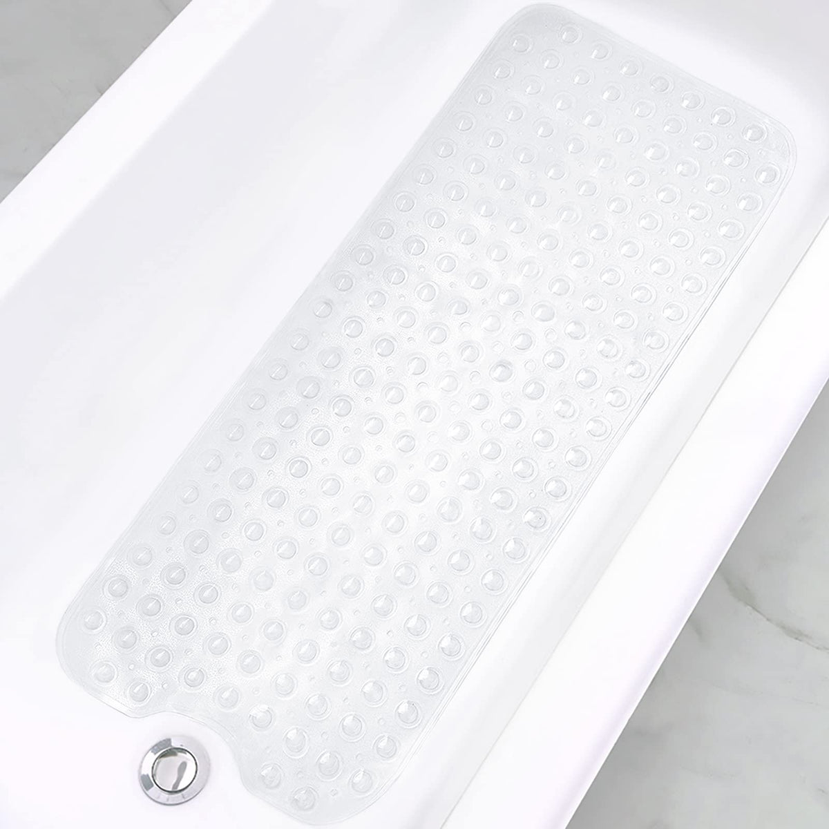 Bathtub and Shower Mats, Extra Long Non-Slip Bath Tub Mat 39 x 16 Inch, Machine Washable Bathmat with Suction Cups & Drain Holes for Bathroom Floor, White