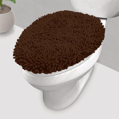 LuxUrux Toilet Lid Cover with Stretch Fit Elastic Band – Chenille Microfiber Toilet Seat Non-Slip Cover for Bathroom – Soft Plush, Machine Wash And Dry, Comfort & Clean Look (18 x 18'', Birch)