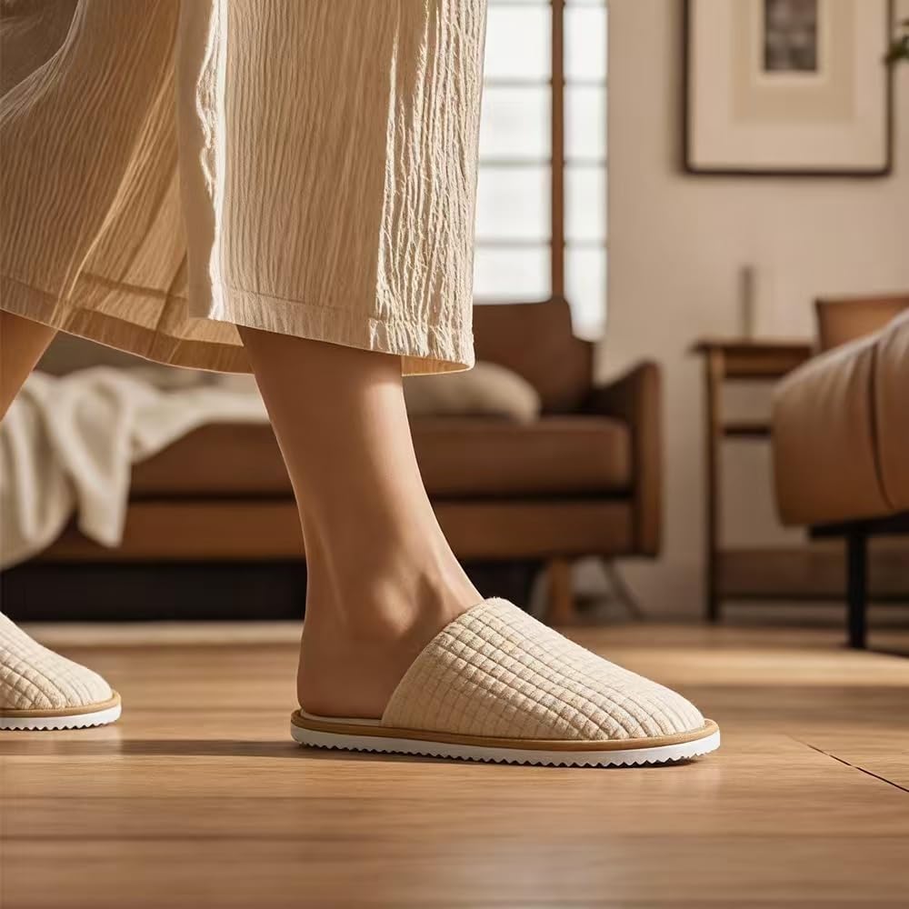 MOONSMILE 12 Pairs disposable spa slippers,disposable House slippers for guests hotel Home travel Indoor,guest slippers for shoeless home Bulk Women and Men, Non Slip Spa Slides, Washable Reusable