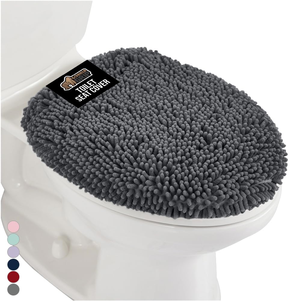 GORILLA GRIP Thick Memory Foam Toilet Lid Seat Cover, 19.5x18.5 Grey