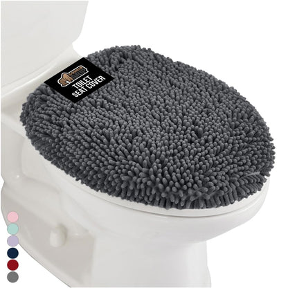 GORILLA GRIP Soft Chenille Toilet Lid Seat Cover, 19.5x18.5 Gray