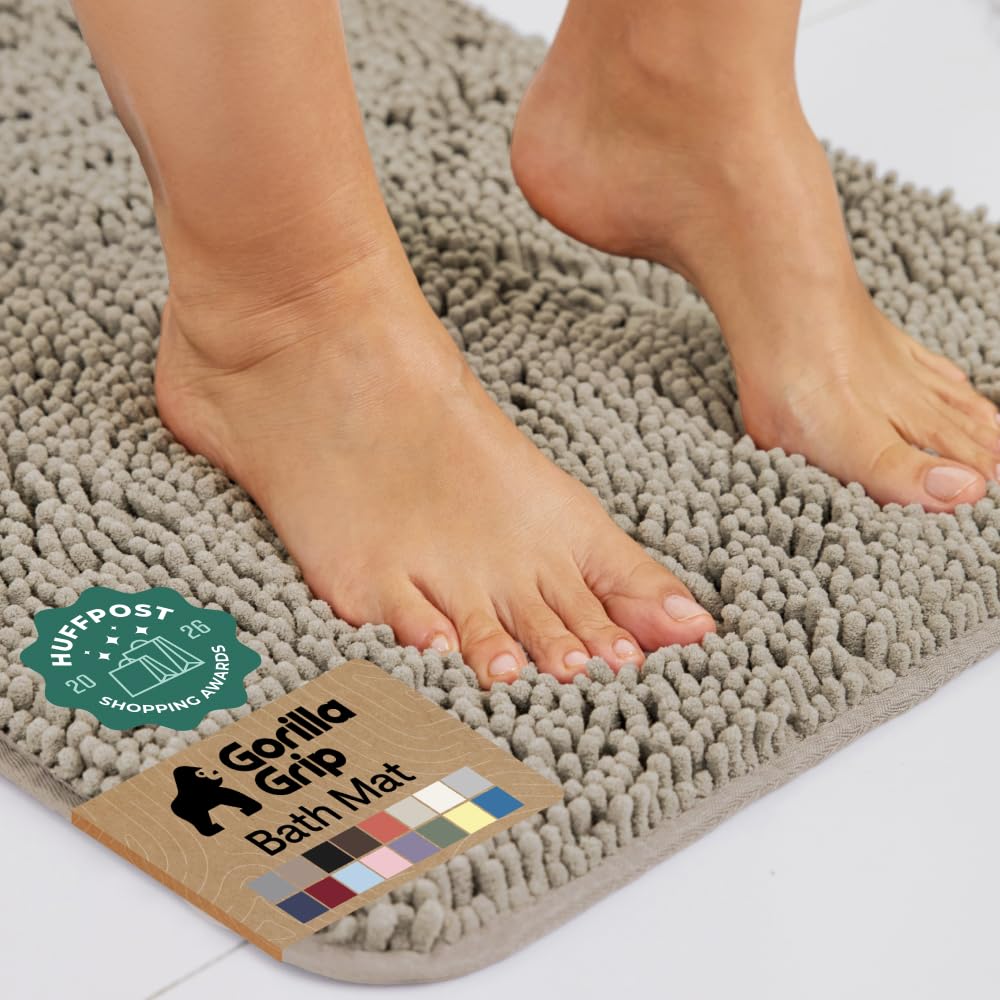 GORILLA GRIP Bath Rug Mat for Bathroom, Absorbent Chenille 24x17 Sage Green