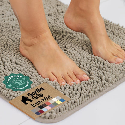 GORILLA GRIP Bath Rug Mat for Bathroom, Absorbent Chenille 24x17 Sage Green