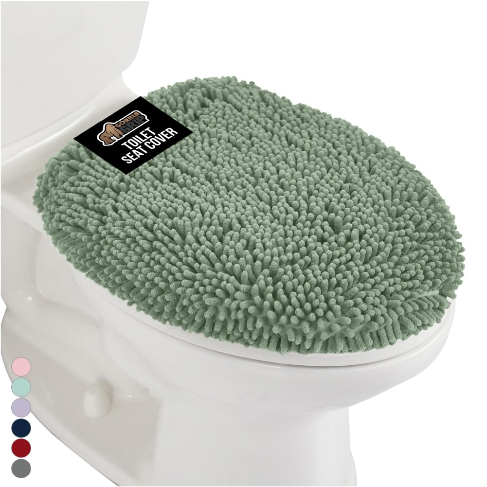 GORILLA GRIP Soft Chenille Toilet Lid Seat Cover, 19.5x18.5 Hunter Green
