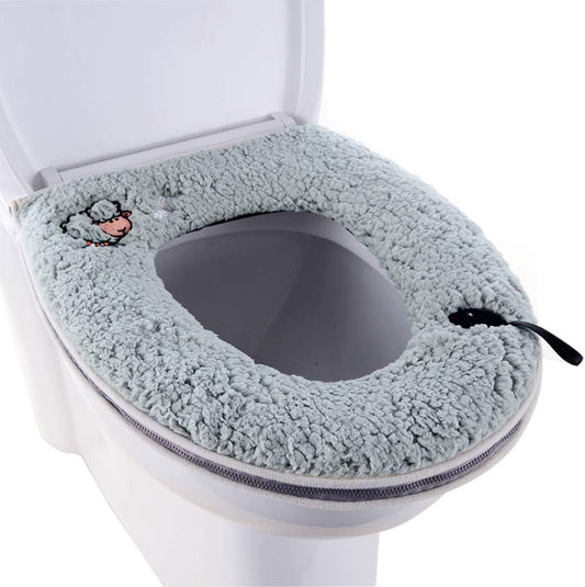 Warm Plush Washable Thicken Toilet Seat Cover Pads Mat with Handle and Zipper