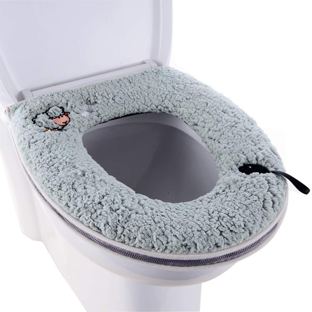 Warm Plush Washable Thicken Toilet Seat Cover Pads Mat with Handle and Zipper