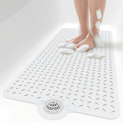 OTHWAY Bath Mat for Tub Non Slip: 39" X 17" Long Bathtub Mat with Hair Catcher│Big Drain Holes Shower Mats for Inside Shower│Machine Washable (Grey)