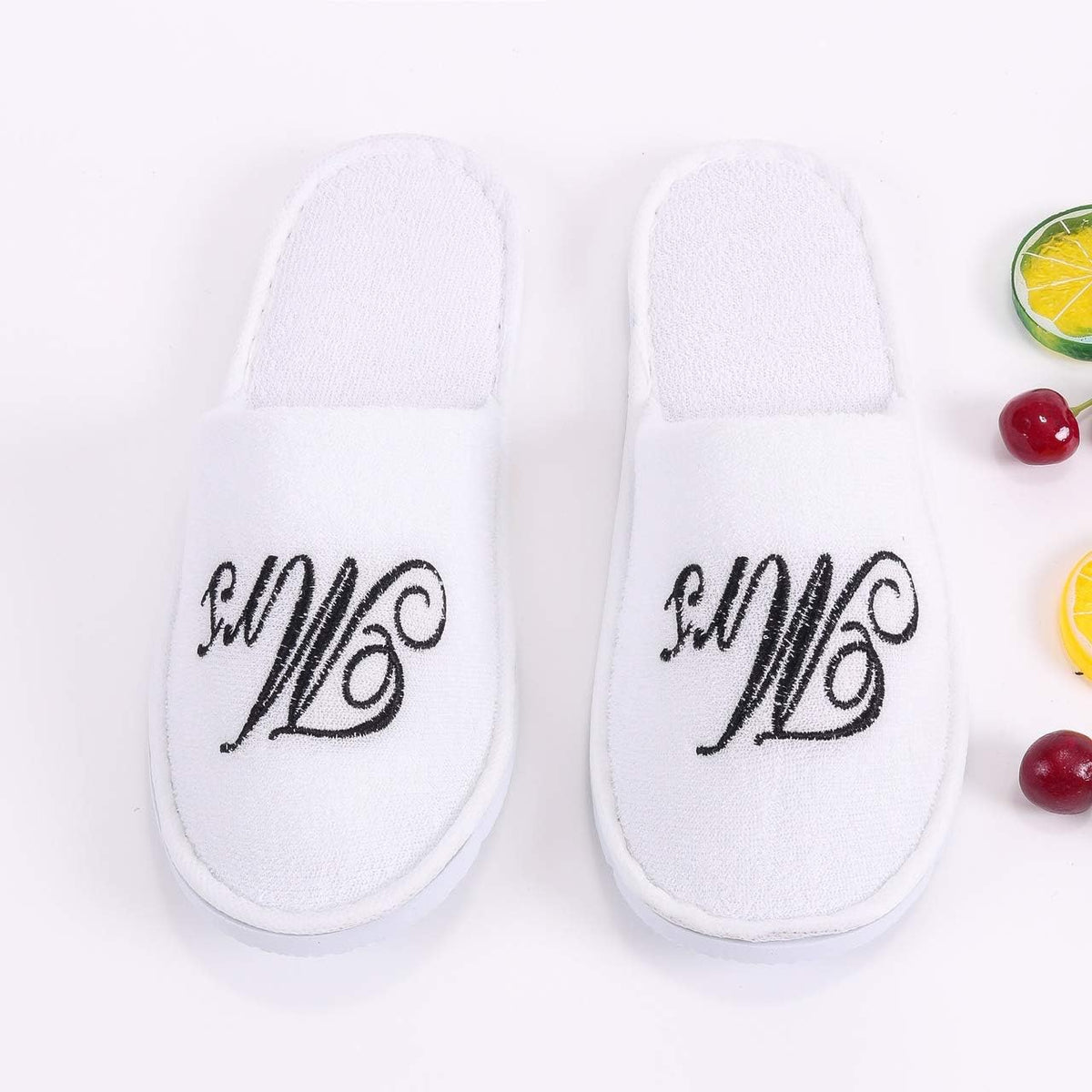 Romance Helpers Couple Slipper Gift Set | Set of 2 White Matching Spa Hotel Bath Slippers for Couples