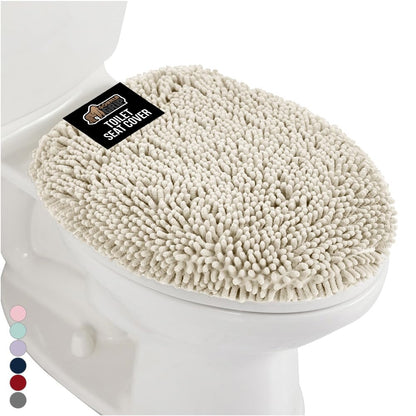 GORILLA GRIP Soft Chenille Toilet Lid Seat Cover, 19.5x18.5 Gray