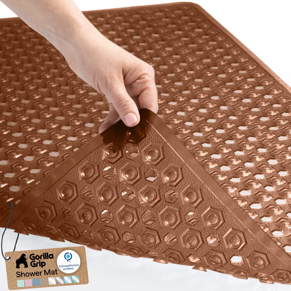 GORILLA GRIP Bath Tub Shower Mat, Bathtub Floor Liner, 35x16 Gray Opaque