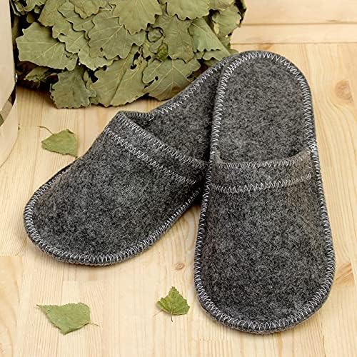 Sauna Slippers Russian Wool Bunny Slippers for Men, Women, Unisex Spa Flips, Bath Slippers for Home, Made of 100% Natural Wool Felt Grey and White Colors Closed Toe (grey)