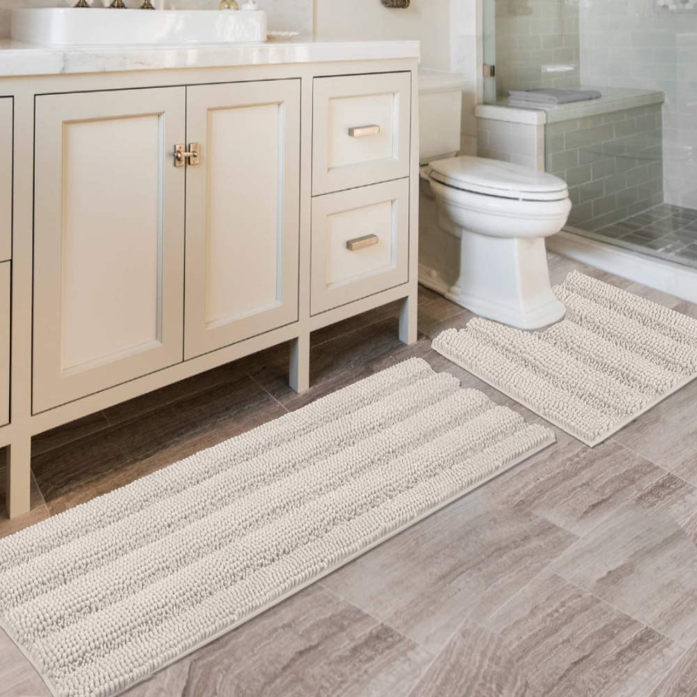 H.VERSAILTEX Bath Rugs for Bathroom Non Slip Bath Mats Extra Thick Chenille Striped Rug 20" x 32" Absorbent Non Skid Fluffy Soft Shaggy Washable Dry Fast Plush Mat for Indoor, Bath Room, Tub - Sage