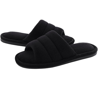 shevalues Terry Cloth Open Toe Slippers for Women Memory Foam House Shoes