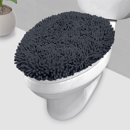 LuxUrux Toilet Lid Cover with Stretch Fit Elastic Band – Chenille Microfiber Toilet Seat Non-Slip Cover for Bathroom – Soft Plush, Machine Wash And Dry, Comfort & Clean Look (18 x 18'', Birch)