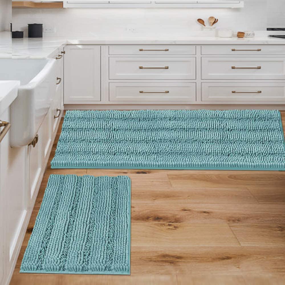 H.VERSAILTEX Bath Rugs for Bathroom Non Slip Bath Mats Extra Thick Chenille Striped Rug 20" x 32" Absorbent Non Skid Fluffy Soft Shaggy Washable Dry Fast Plush Mat for Indoor, Bath Room, Tub - Sage