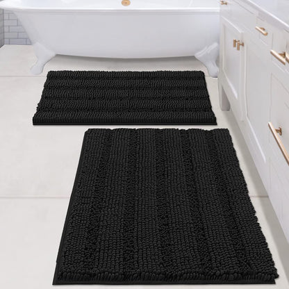 H.VERSAILTEX Bath Rugs for Bathroom Non Slip Bath Mats Extra Thick Chenille Striped Rug 20" x 32" Absorbent Non Skid Fluffy Soft Shaggy Washable Dry Fast Plush Mat for Indoor, Bath Room, Tub - Sage