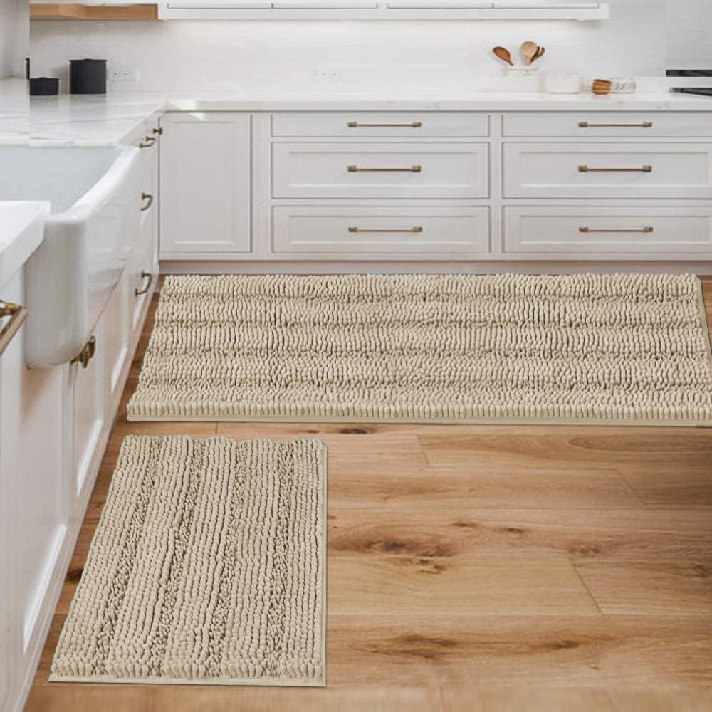 H.VERSAILTEX Bath Rugs for Bathroom Non Slip Bath Mats Extra Thick Chenille Striped Rug 20" x 32" Absorbent Non Skid Fluffy Soft Shaggy Washable Dry Fast Plush Mat for Indoor, Bath Room, Tub - Sage