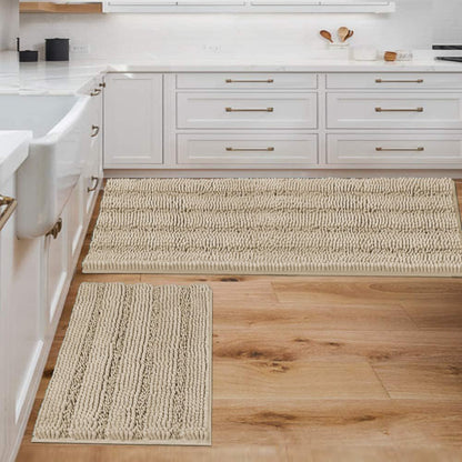 H.VERSAILTEX Bath Rugs for Bathroom Non Slip Bath Mats Extra Thick Chenille Striped Rug 20" x 32" Absorbent Non Skid Fluffy Soft Shaggy Washable Dry Fast Plush Mat for Indoor, Bath Room, Tub - Sage