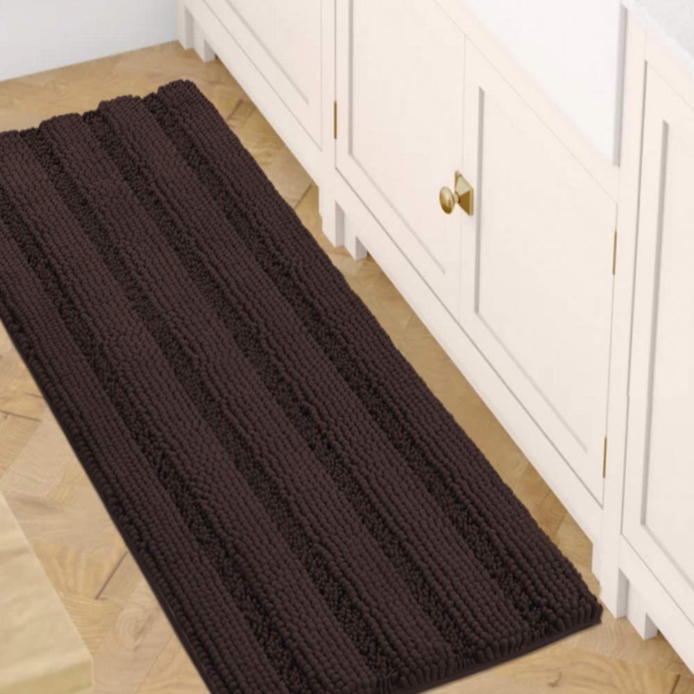 H.VERSAILTEX Bath Rugs for Bathroom Non Slip Bath Mats Extra Thick Chenille Striped Rug 20" x 32" Absorbent Non Skid Fluffy Soft Shaggy Washable Dry Fast Plush Mat for Indoor, Bath Room, Tub - Sage
