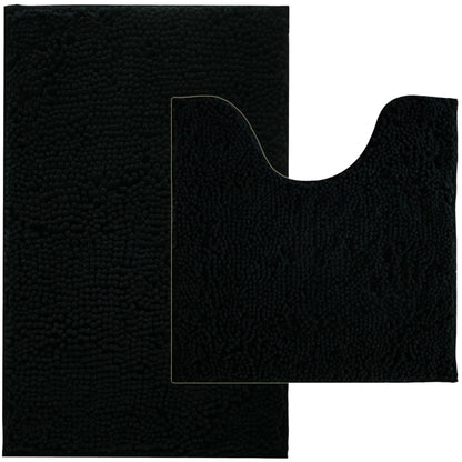 BOANKODU Bathroom Rugs Sets 2 Piece, Extra Soft Chenille Bath Mat Absorbent Bathroom Rug, Bathroom Mat with PVC Non-Slip Bottom, Machine Washable Bath Rugs (32x20 Inch + 24x16 Inch, Light Grey)