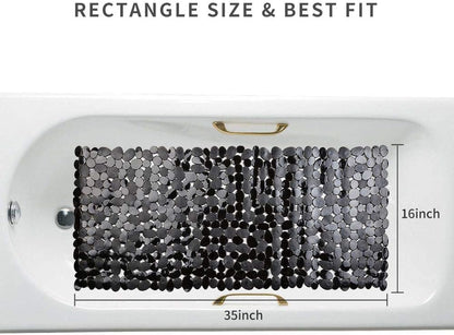 Pebble Bathtub Mat Non Slip 35" X 16" with Suction Cups,Black
