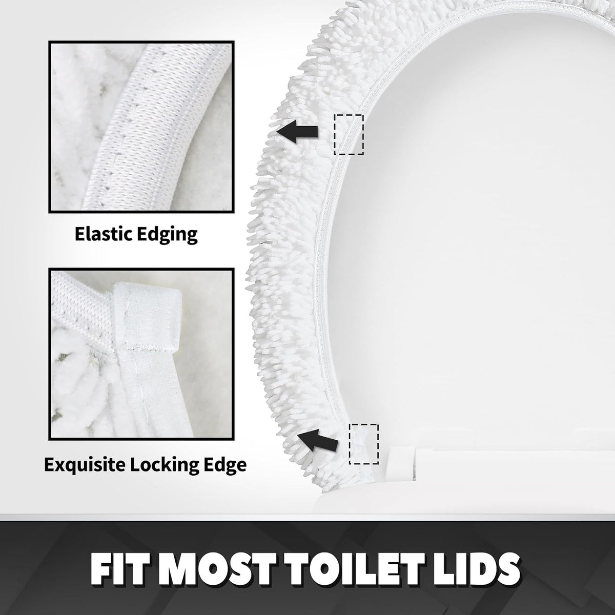 TREETONE Ultra Soft Chenille Bathroom Toilet Lid Cover, 19x21 Inches, White
