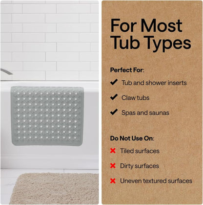 GORILLA GRIP Bath Tub Shower Mat, Bathtub Floor Liner, 35x16 Gray Opaque