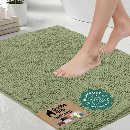 GORILLA GRIP Bath Rug Mat for Bathroom, Absorbent Chenille 24x17 Sage Green