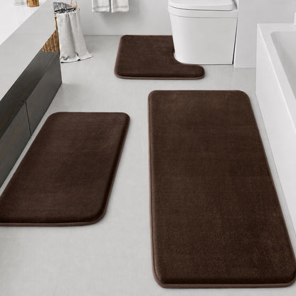 HUXMEYSON Bathroom Rugs Sets 3 Piece, Non-Slip & Quick Dry Bath Mat Set, Ultra Soft Velvet Bath Rugs for Bathroom, Toilet and Shower Floor, Grey