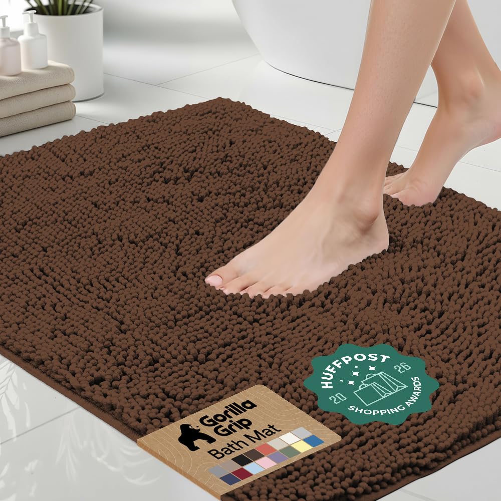 GORILLA GRIP Bath Rug Mat for Bathroom, Absorbent Chenille, 24x17 White
