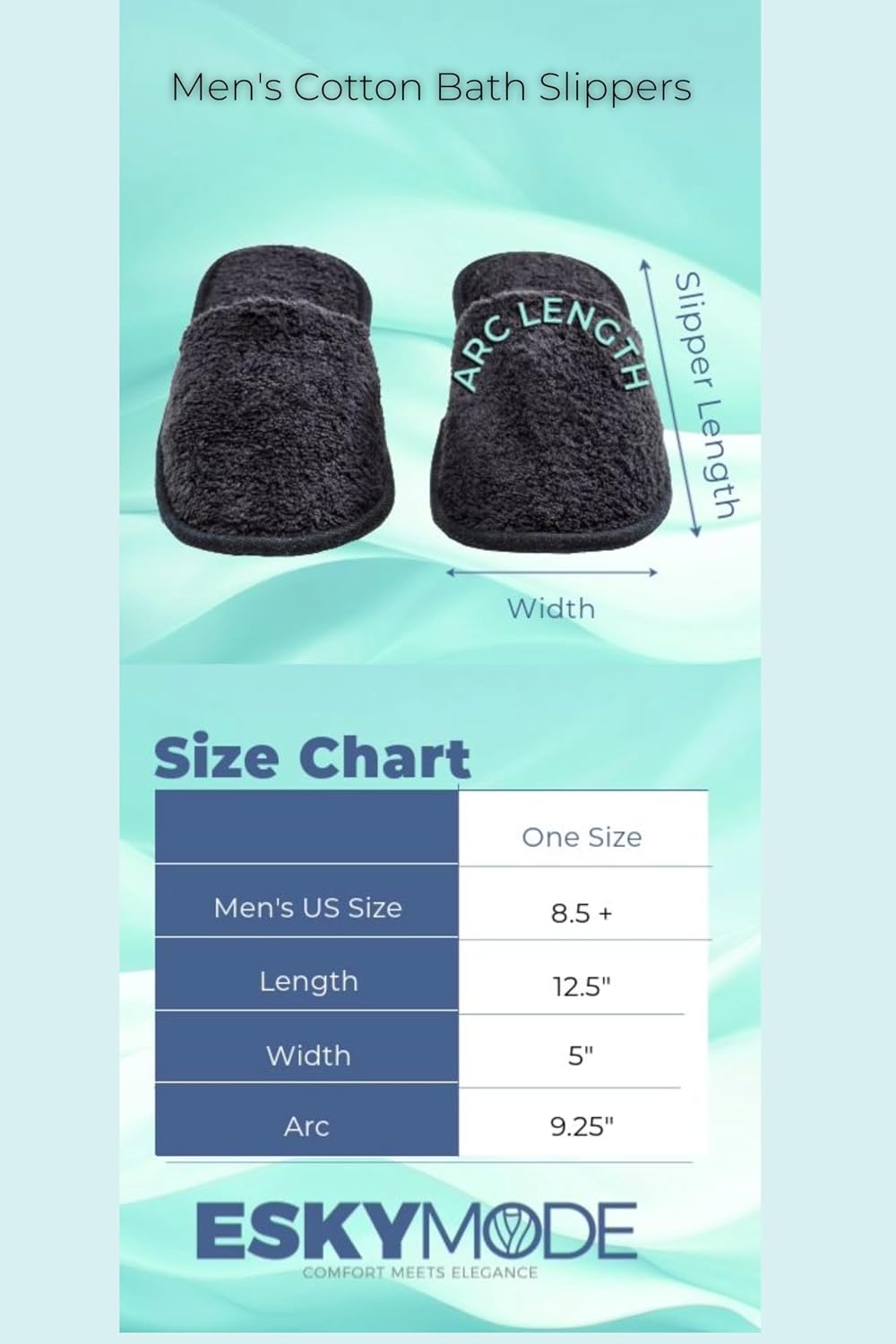 ESKYMODE Men's Terry Cotton Bath Slippers, Travel Hotel Slippers for Men